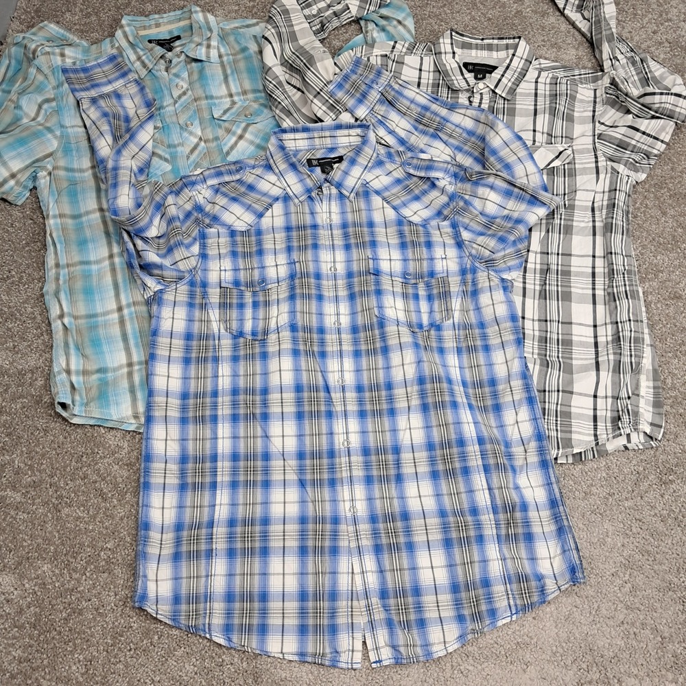 INC International Concepts Mens Plaid Western Snap Front Cotton Shirts Bundle 3P